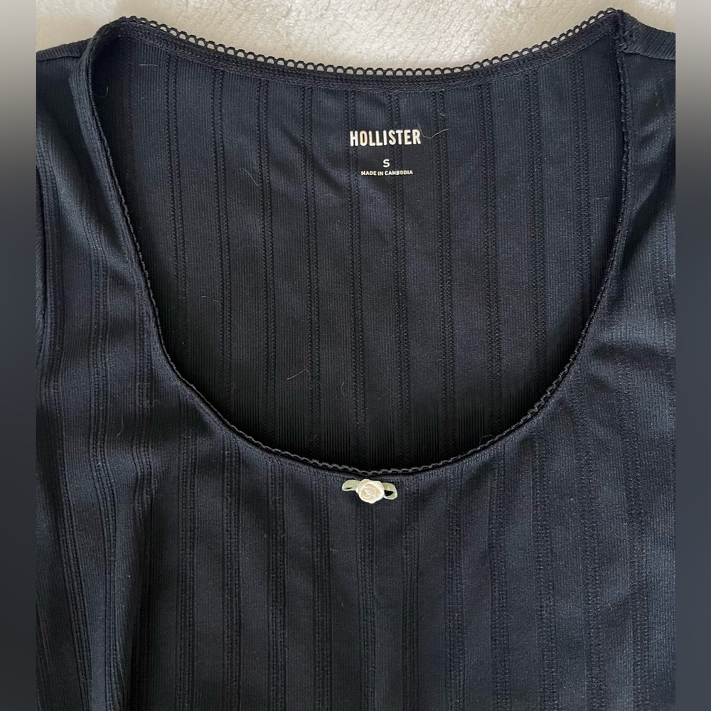 Hollister Black Pointelle Top with Rosette - Picture 2 of 3